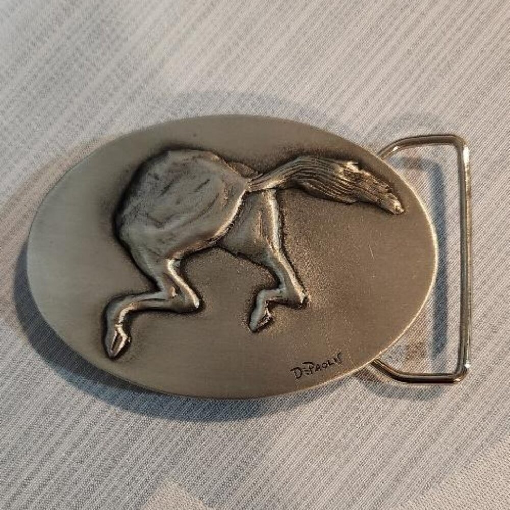 Lou DePaolis Vintage Pewter bucking horse belt buckle